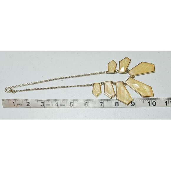 Gold Tone Geometric Statement Necklace Multi Shaped Yellow Pendants Jewelry - Picture 5 of 6